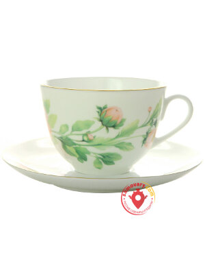 Чайная чашка с блюдцем форма Весенняя-2 рисунок Нежный пион (зеленый) ИФЗ